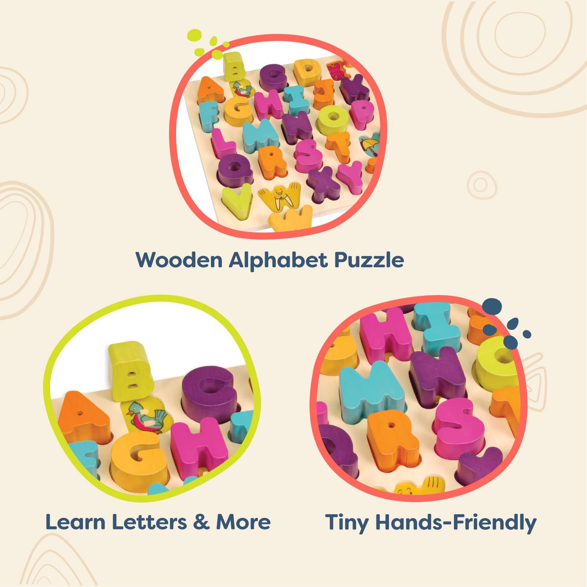 B. toys - Alpha B. Tical - Wooden Alphabet Puzzle - 26 Letter Pieces - Chunky Wooden Puzzle - Educational Toys for Toddlers, Kids - 18+ Months