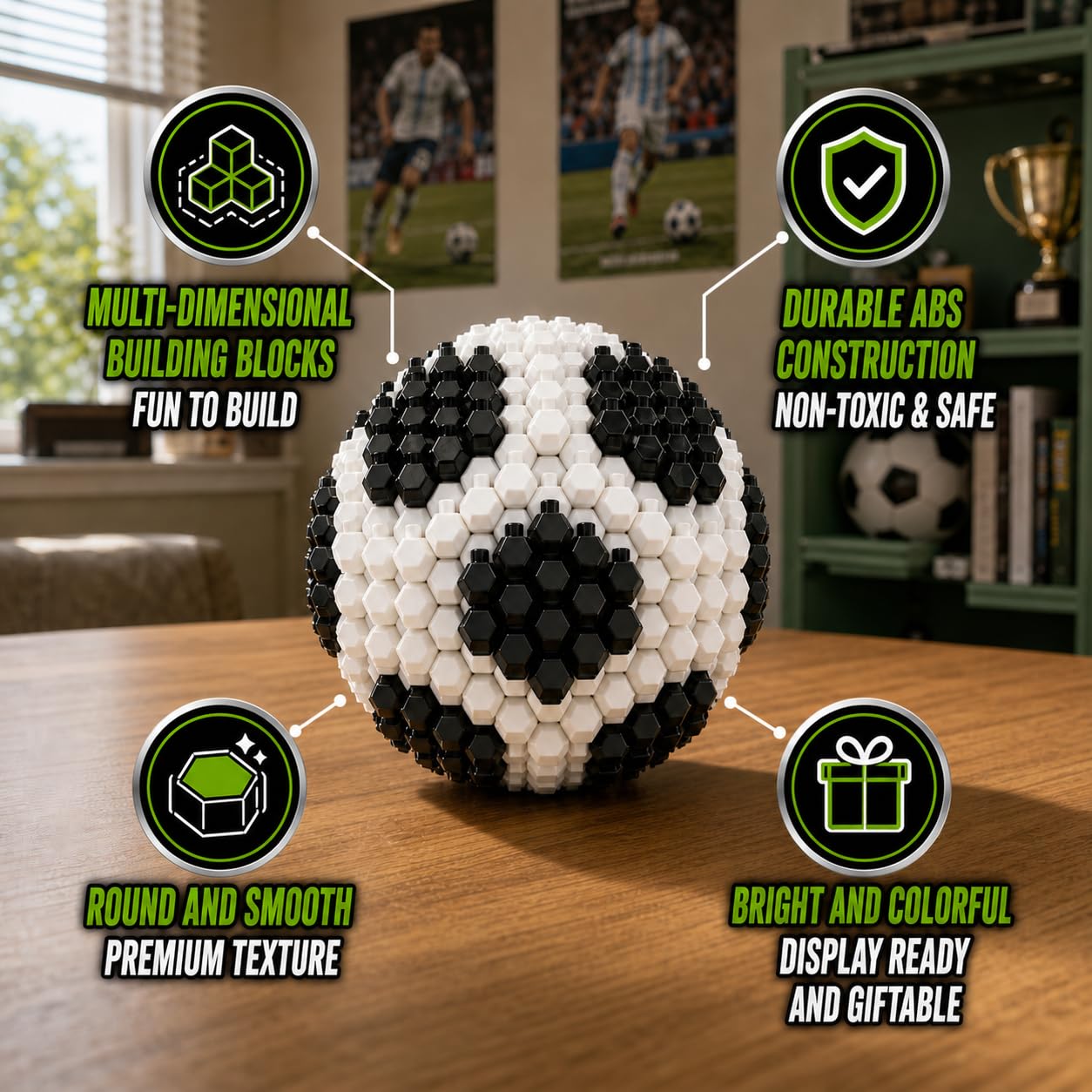 Befun Soccer Building Block Set, 215 Pieces Challenging STEM Kit for Adults & Teens 14+, 3D Mini Soccer Model Educational Toy, Stress Relief Decor
