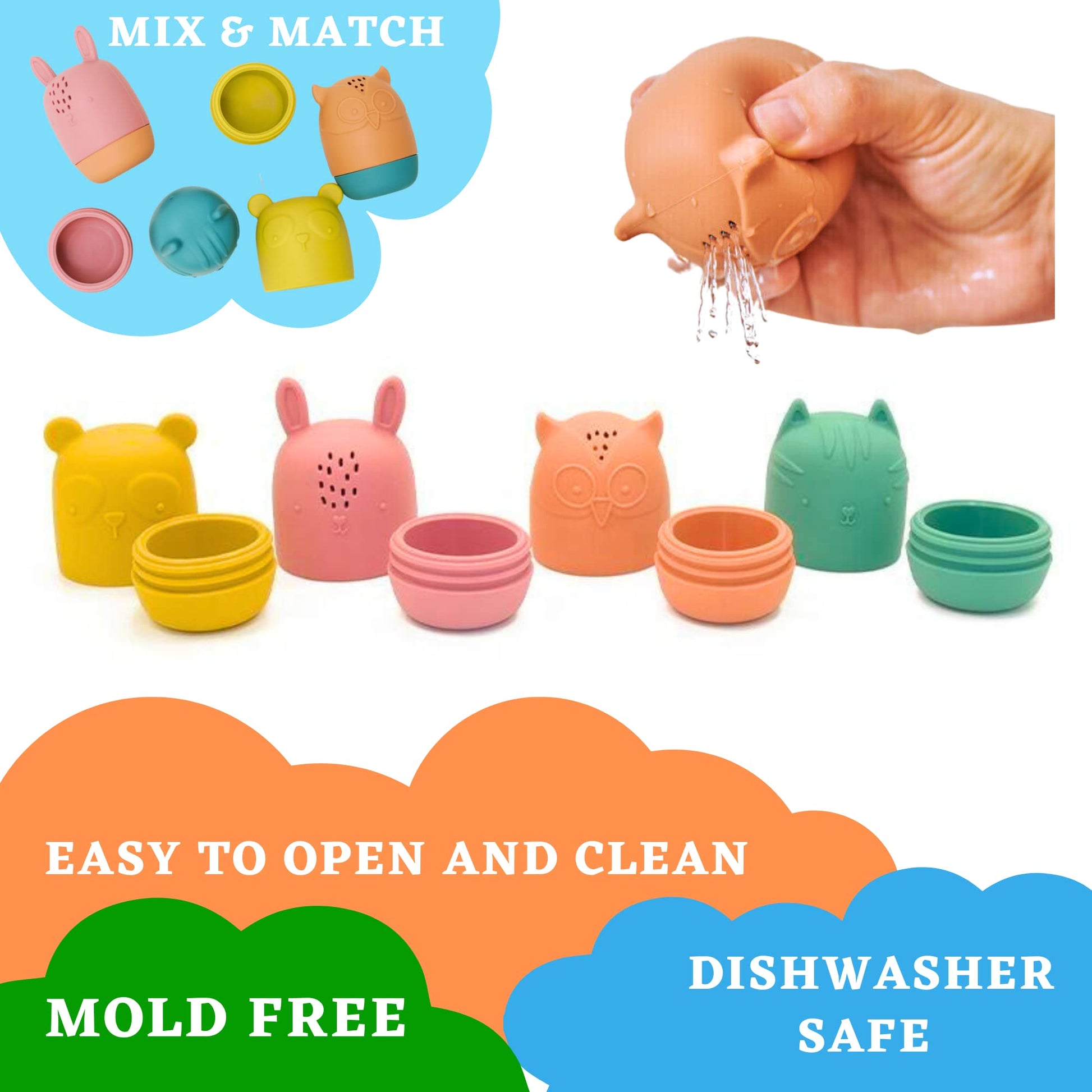 Bumble Bear Mold Free Silicone Bath Toys, Baby Bath Toys 6-12 Months, Toddlers 1-3, Non Toxic Infant Bathtub Toy, Water Toys, Pool Toy, Dishwasher