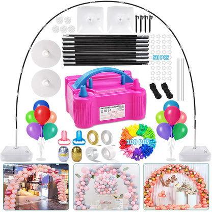 Balloon Arch Kit and Balloon Pump Electric, 10ft Wide Adjustable Balloon Arch Stand With 100Balloons 2Balloon Stands For Wedding Anniversary Birthday