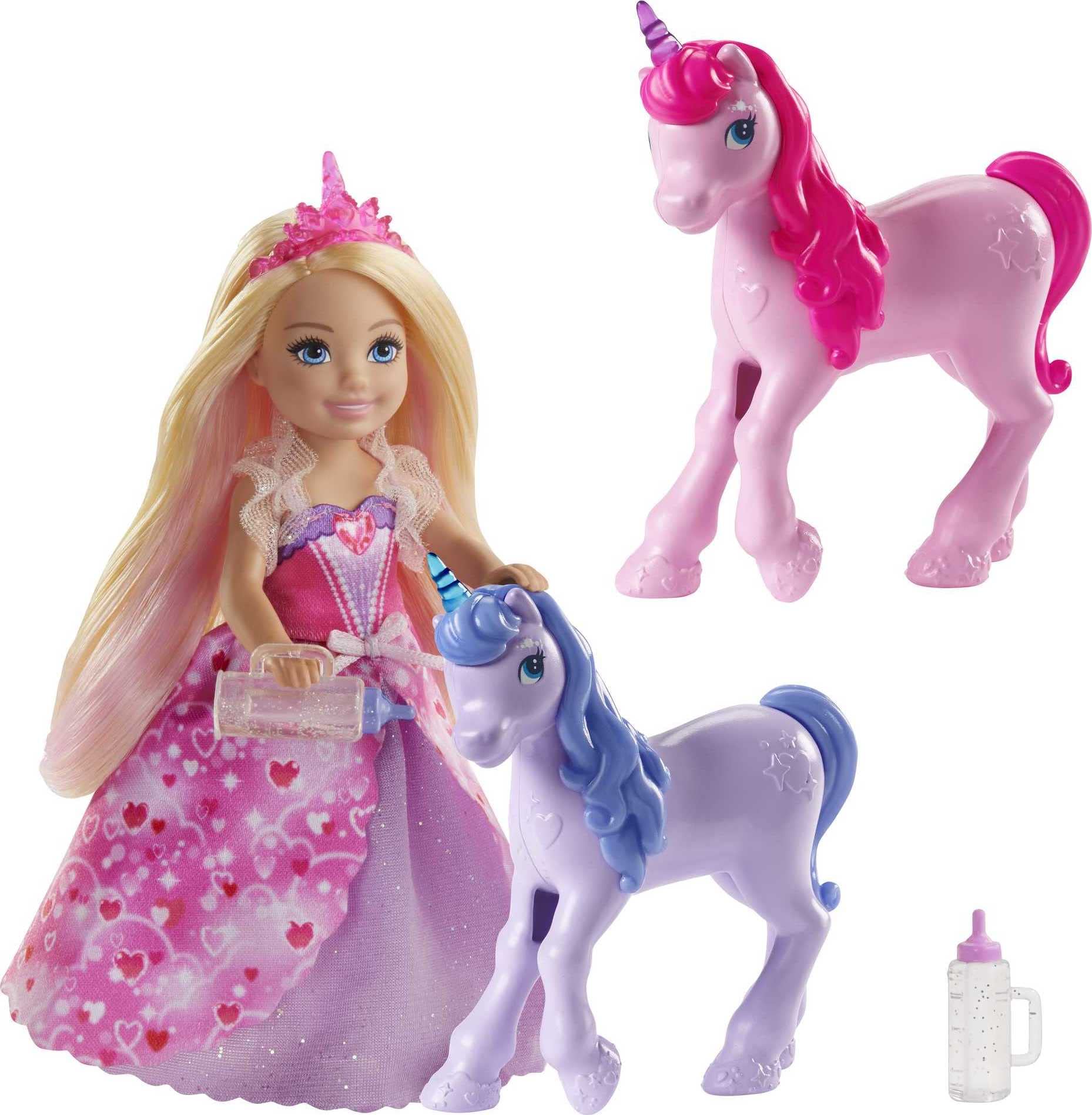 Barbie Dreamtopia Set with Chelsea Princess Doll in Heart Dress, 2 Baby Unicorns and Accessories, for 3 to 7 Year Olds