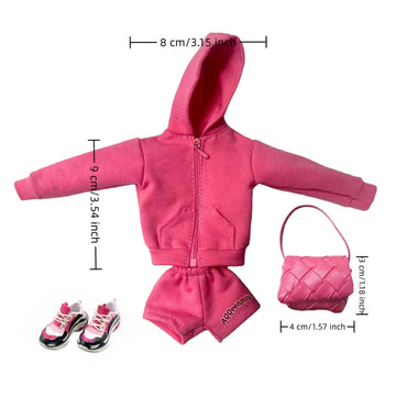 AQQeenmiu Fashion Doll Clothes Set, Pink Hoodie Outfit with Shorts, Bag and Shoes, for 11.5-12 Inch Dolls, 1/6 Scale Figure Clothing