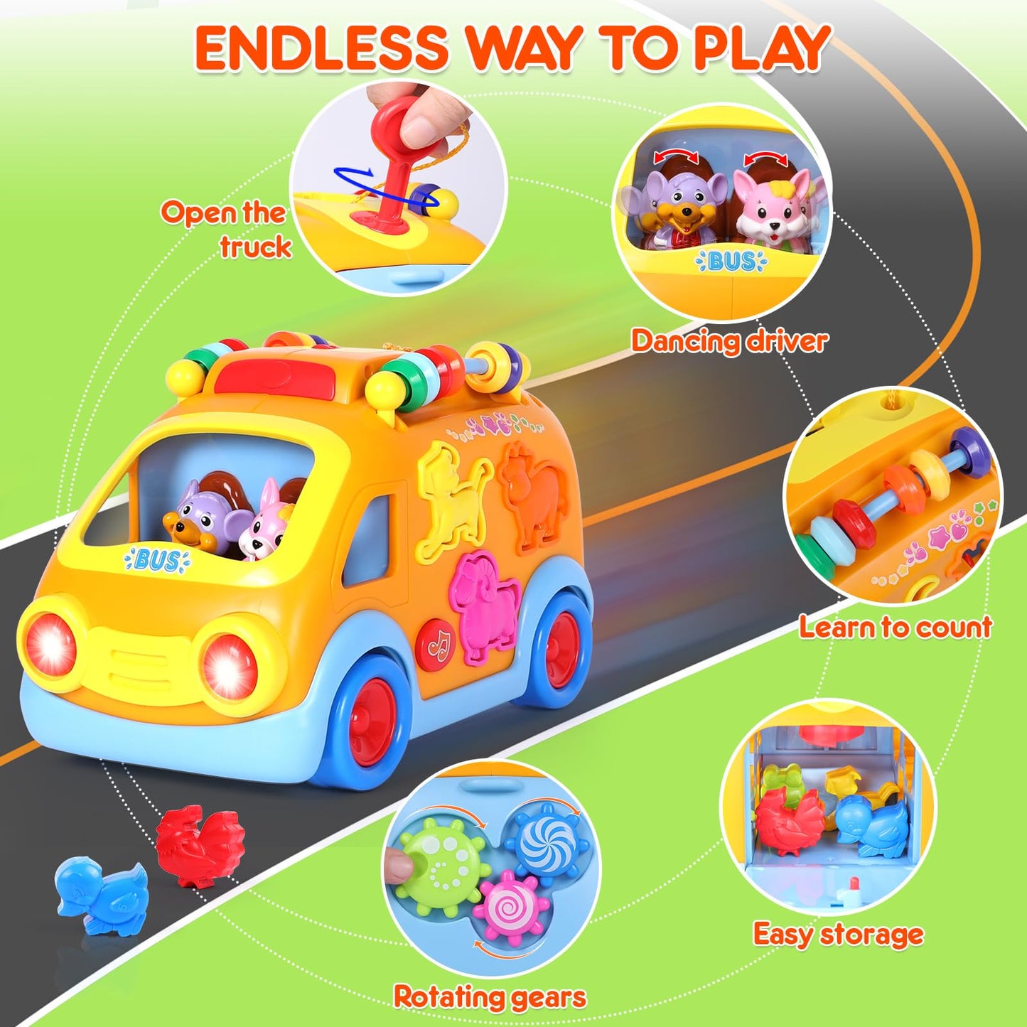 Musical Learning Crawling Toy Cars for 2-3 Year Old Boys Girls