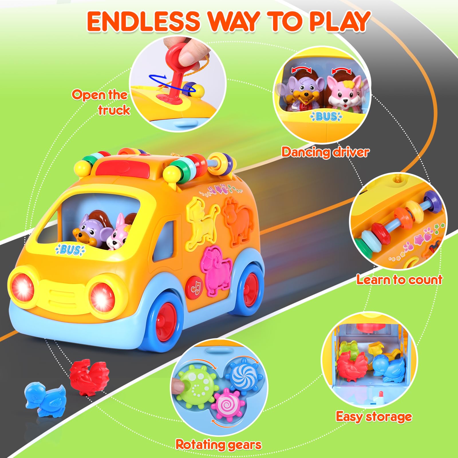Musical Learning Crawling Toy Cars for 2-3 Year Old Boys Girls