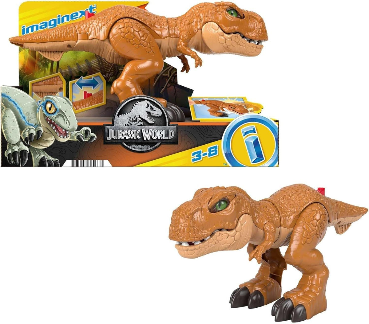 Fisher-Price Imaginext Jurassic World Dinosaur Toy Thrashin’ Action T. rex Figure with Chomping Action for Pretend Play Kids Ages 3+ Years