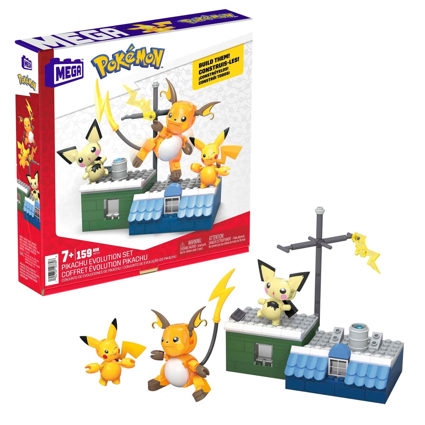 MEGA Pokémon Action Figure Building Toys for Kids, Pikachu Evolution Set with 159 Pieces, 3 Poseable Characters, 8 Year Old Gift Idea