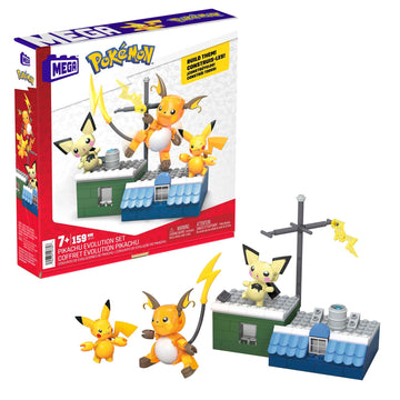 MEGA Pokémon Action Figure Building Toys for Kids, Pikachu Evolution Set with 159 Pieces, 3 Poseable Characters, 8 Year Old Gift Idea