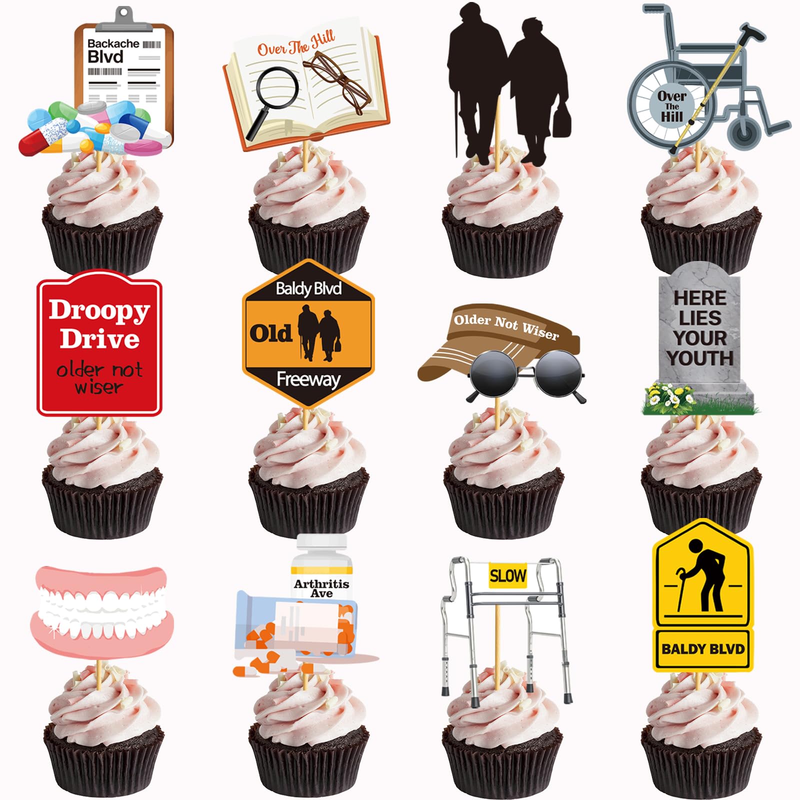 36 PCS Retirement Cupcake Toppers Over The Hill Cake Decorations Over The Hill Birthday Decorations Old People Party Decor Funny Old People Gag Gifts