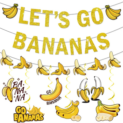 Banana Party Decorations Banana Birthday Decorations Let's Go Bananas Banner Hanging Swirls for Fruit Themed Party Decorations