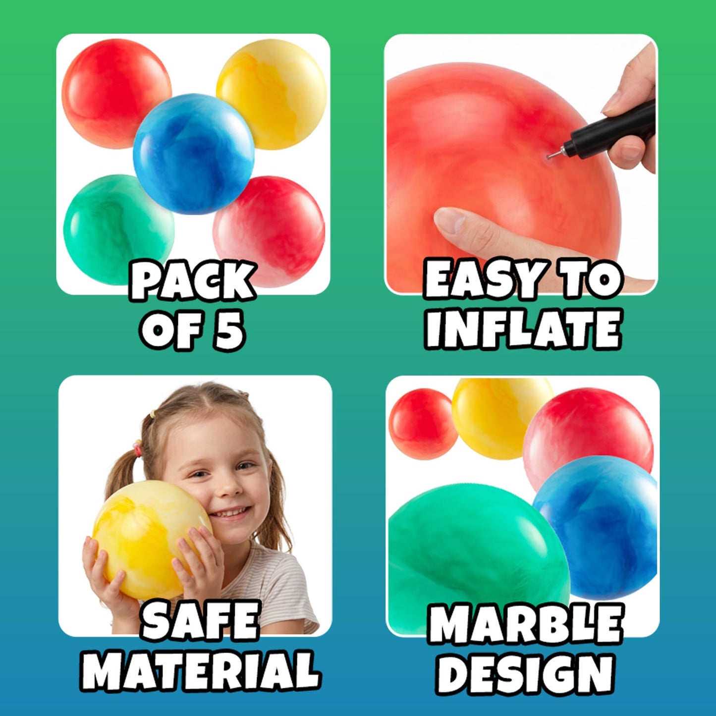 5-Inch Playground Balls for Toddlers & Kids (5-Pack) Marbleized Vinyl Balls