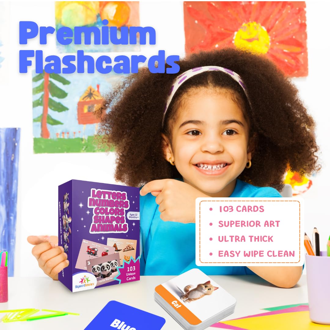 Letters, Numbers, Colors, Shapes & Animals Flashcards for Toddlers | Fun Educational Learning Toys | Premium Quality Cards for Kids Ages 1-3 | Early