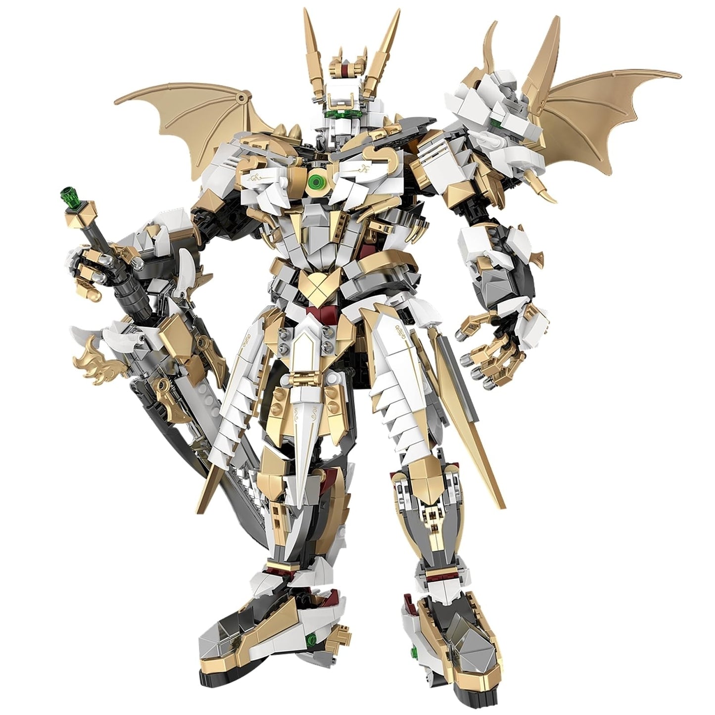 HIGH GODO Hero Mech Building Blocks Set for Adults?Golden Armor Robot Model Building Kit with Classic Swords, Hard Core Chinoiserie Style Collectible