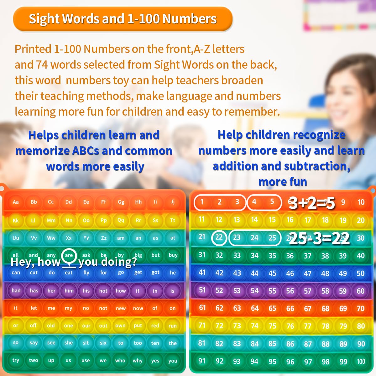 HUAZHENQI-GH Sight Word A-Z Alphabet 1-100 Numbers Toy, is an Early Reading and Numbers Enlightenment Play Toy, Suitable for Home and Classroom,Making