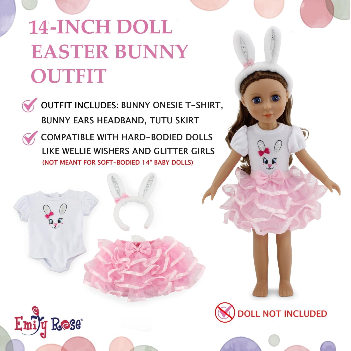 Emily Rose 14-inch Fashion Doll 3-PC Bunny Outfit, Includes Cute Bunny Ears Accessory | Gift Boxed | Doll NOT Included | Perfect Halloween Costume