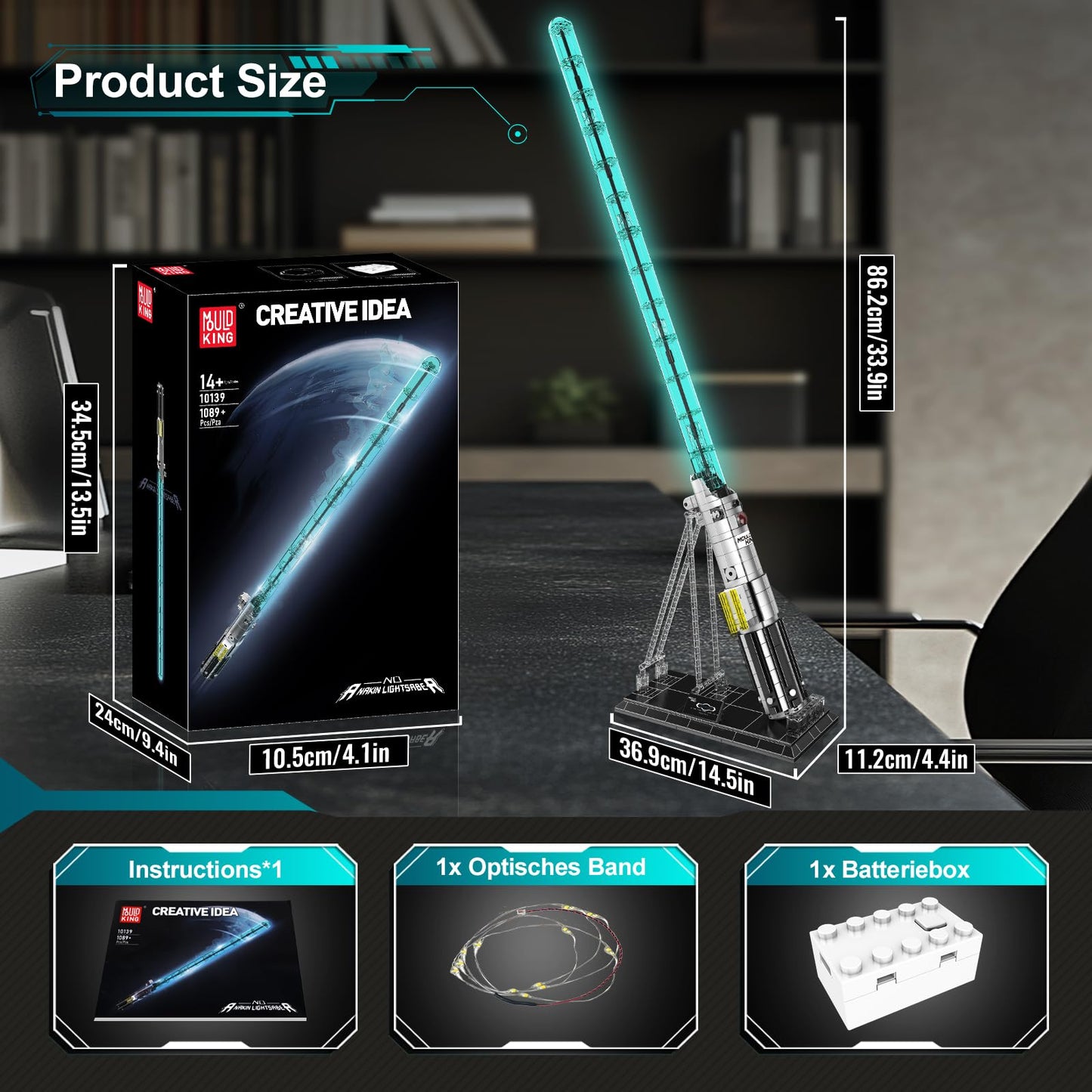 Mould King 10139 Lightsaber Building Set, Light Saber with Stand, Rechargeable LED Light Sword for Adult Birthday Thanksgiving Xmas Toys Gift