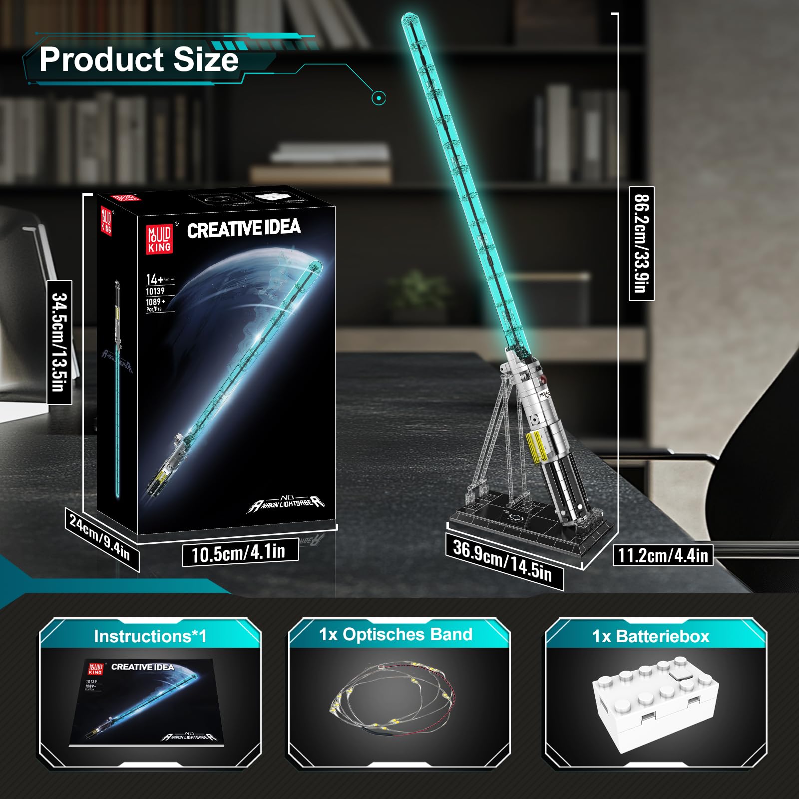 Mould King 10139 Lightsaber Building Set, Light Saber with Stand, Rechargeable LED Light Sword for Adult Birthday Thanksgiving Xmas Toys Gift