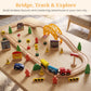 60Pcs Train Set for 3 Year Old Boys, Double-Side Wooden Train Set Tracks for Toddlers, Fits Brio, Thomas, Melissa and Doug, Kids Wood Train Toys for 3