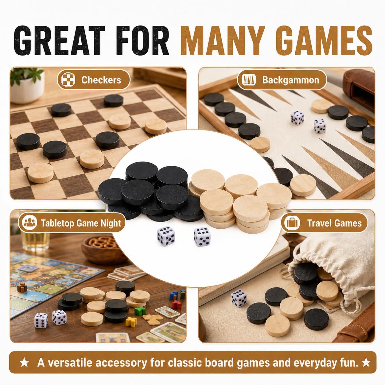 32Pcs Two-Tone Round Game Pieces, Classic Board Game Checkers, Draughts and Backgammon Chess Pieces for Arcade and Table Games