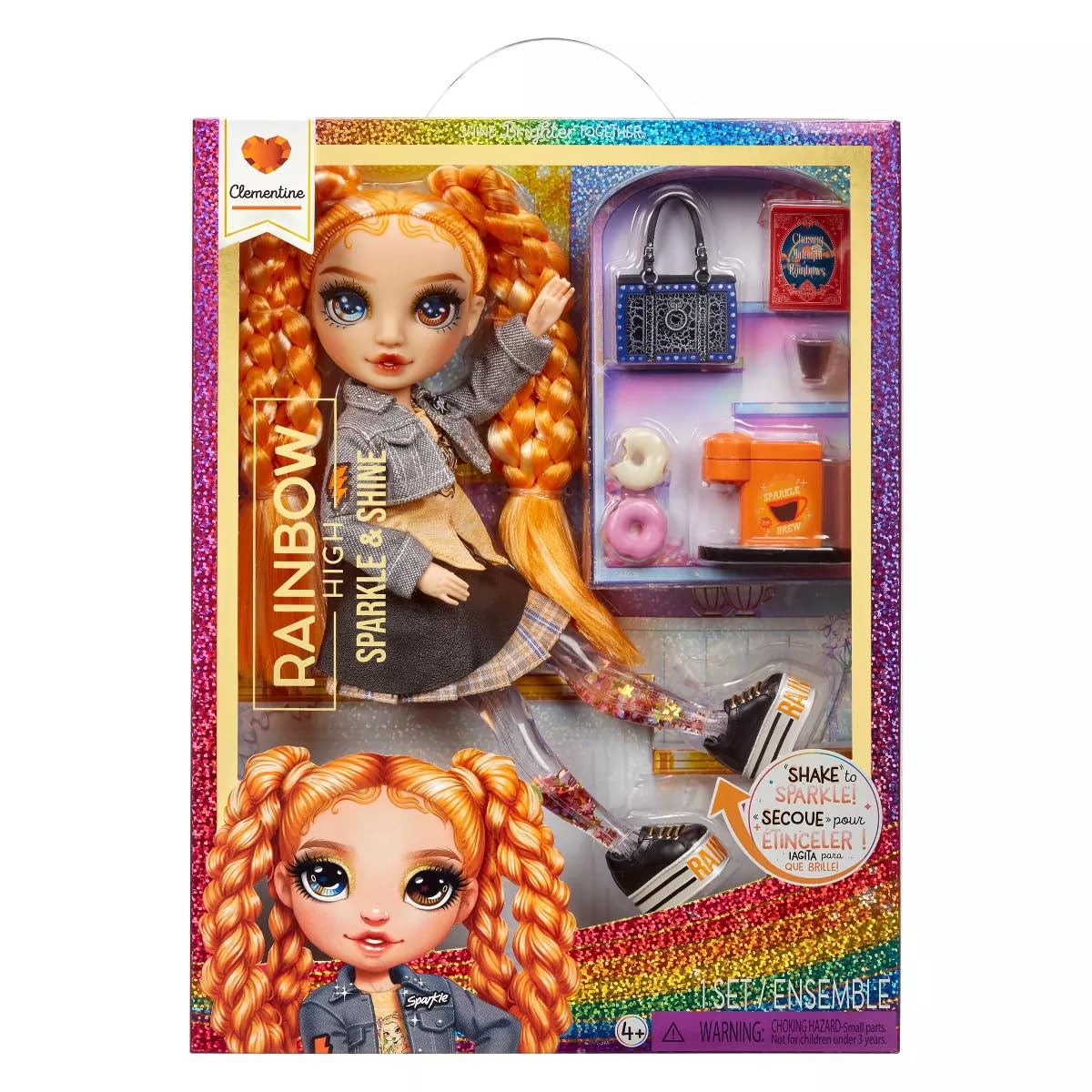 RAINBOW HIGH Sparkle and Shine - Clementine (Orange) - 11" Fashion Doll with Liquid Sparkles on Legs, Shake to See Them Shine, Great for Boys and