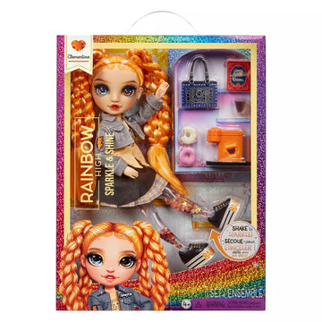 RAINBOW HIGH Sparkle and Shine - Clementine (Orange) - 11" Fashion Doll with Liquid Sparkles on Legs, Shake to See Them Shine, Great for Boys and