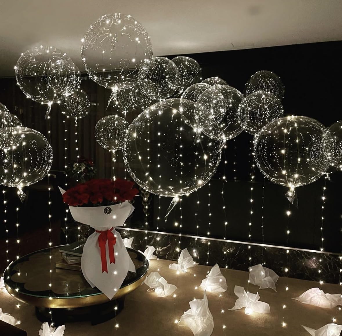 Warm White Led Balloons 6set Light up Balloons Clear Bobo Balloons with String Lights for Party, Birthday, Anniversary, Wedding (Warm White)