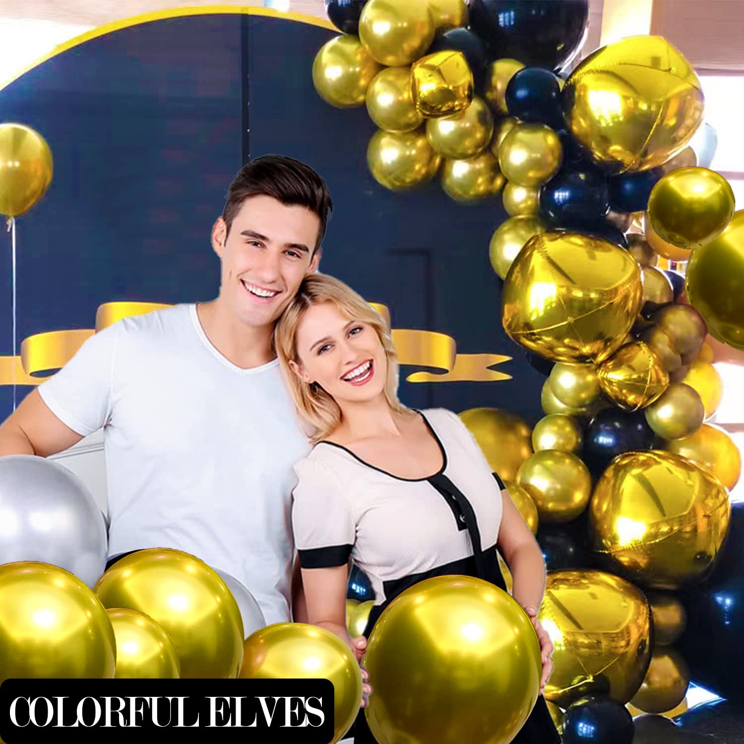 COLORFUL ELVES 12 Inch 100 Pcs Latex Metallic Chrome Balloons Helium Shiny Thicken Balloons Party Decoration (Gold)