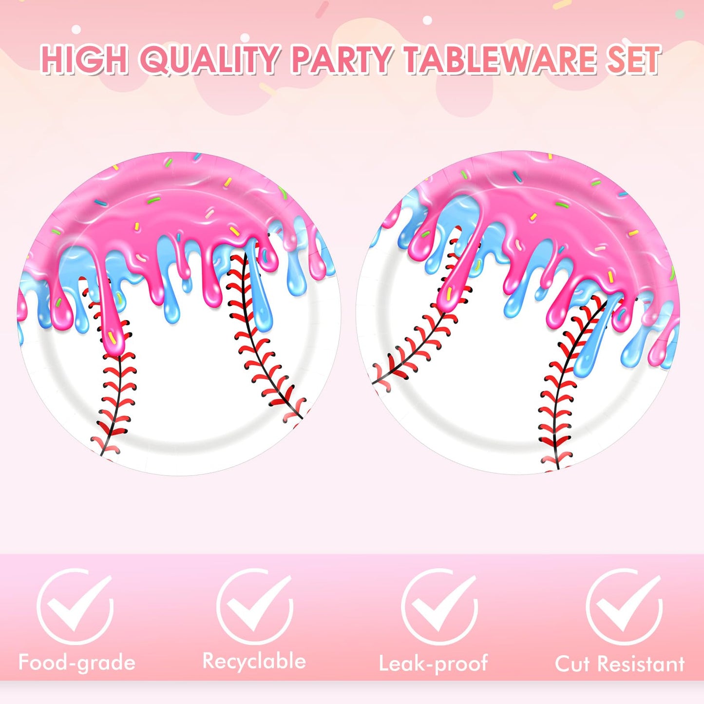 Funnio lucu 40Pcs Ice Cream Drip Baseball Party Decorations, Baseball Drip Birthday Party Dessert Plate and Napkins Tableware Set Sports Themed Party