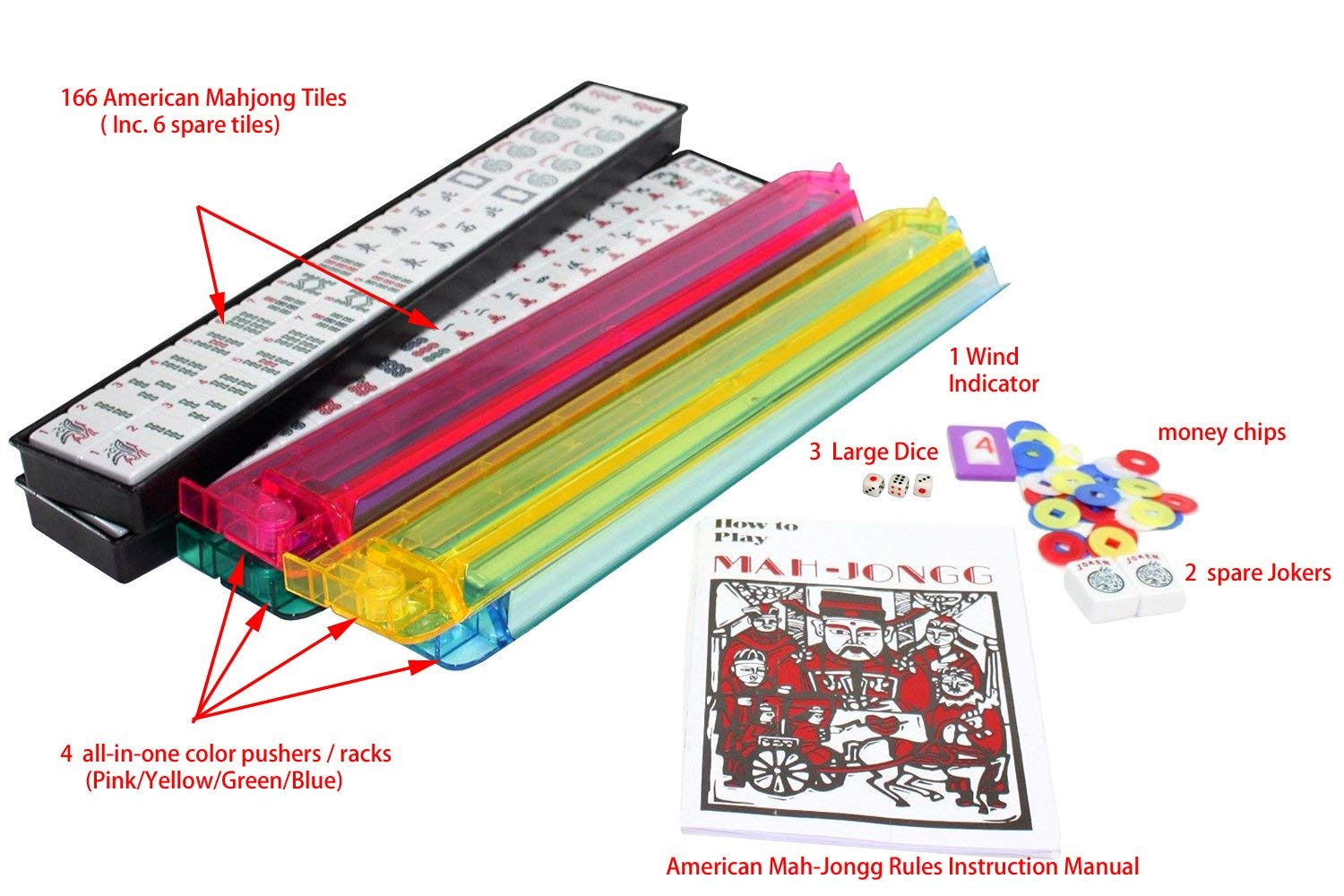 usamjtable American Mahjong Set 166 Tiles 4 All in One Pusher Rack Combo (Phoenix Blue)