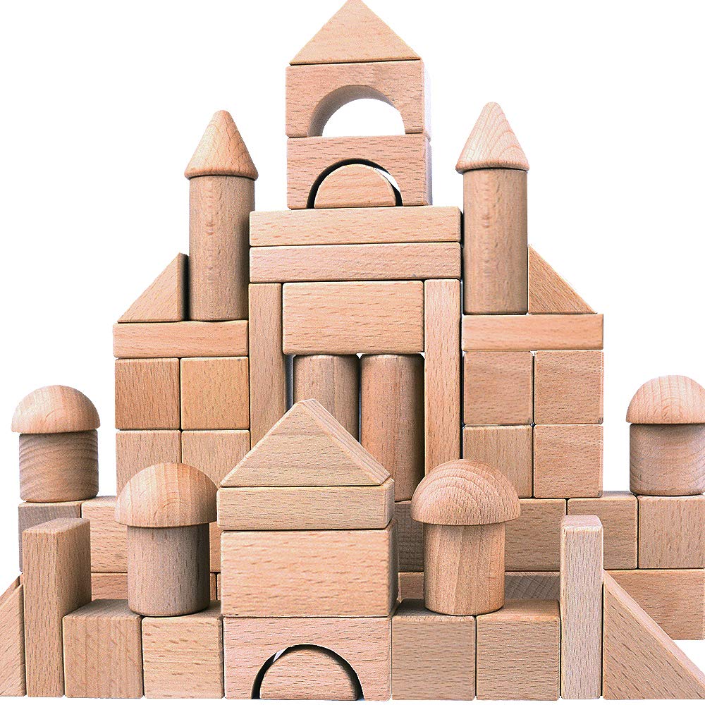 Migargle Kids Wooden Blocks - 80 Pcs - Stacking Building Blocks for Toddlers - Natural Beech Wood Blocks - Preschool Learning Toys for Kids Ages 3+