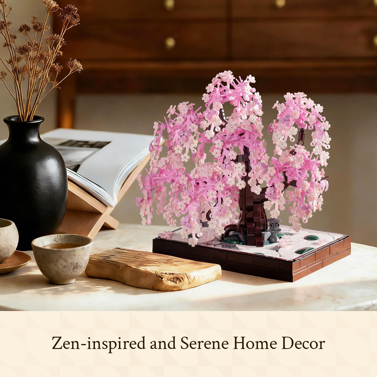 Wise Block Cherry Blossom Bonsai Building Set for Adults, Ages 18+, Pink Sakura Tree Artificial Plant for Home, Office or Bedroom Decor, Botanical