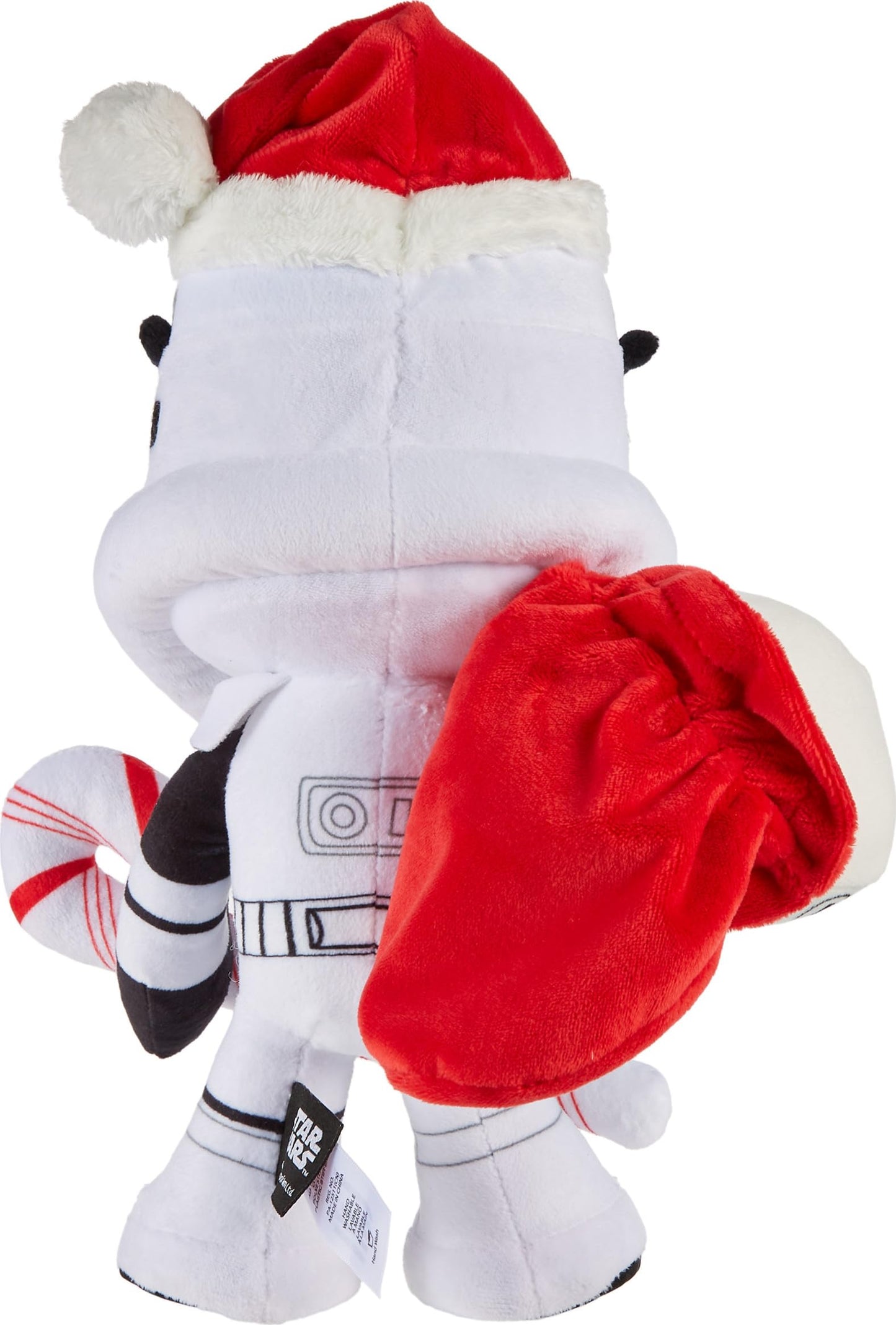 Mattel Star Wars Stormtrooper Plush Doll & Ornament, 10-inch Soft Toy with Santa Cap, Candy Cane & Sack that Stores the Holiday Decoration