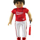 American Fashion World Red Baseball Uniform for 18-Inch Dolls | Accessories Included | Premium Quality & Trendy Design