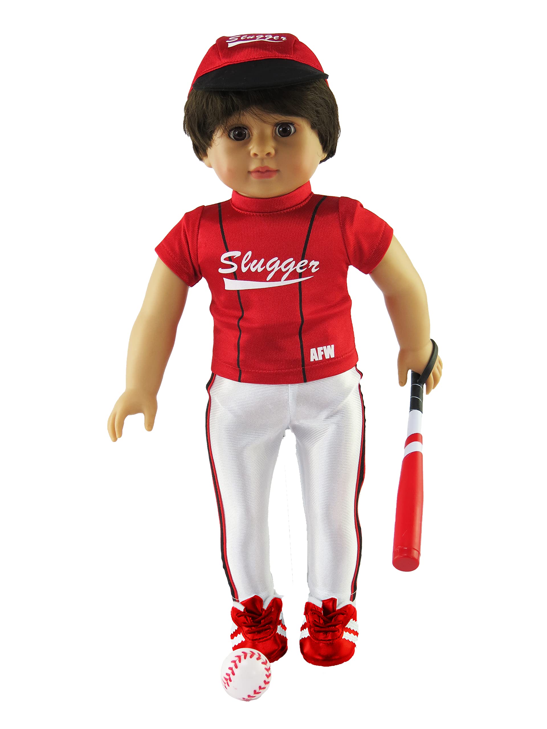 American Fashion World Red Baseball Uniform for 18-Inch Dolls | Accessories Included | Premium Quality & Trendy Design