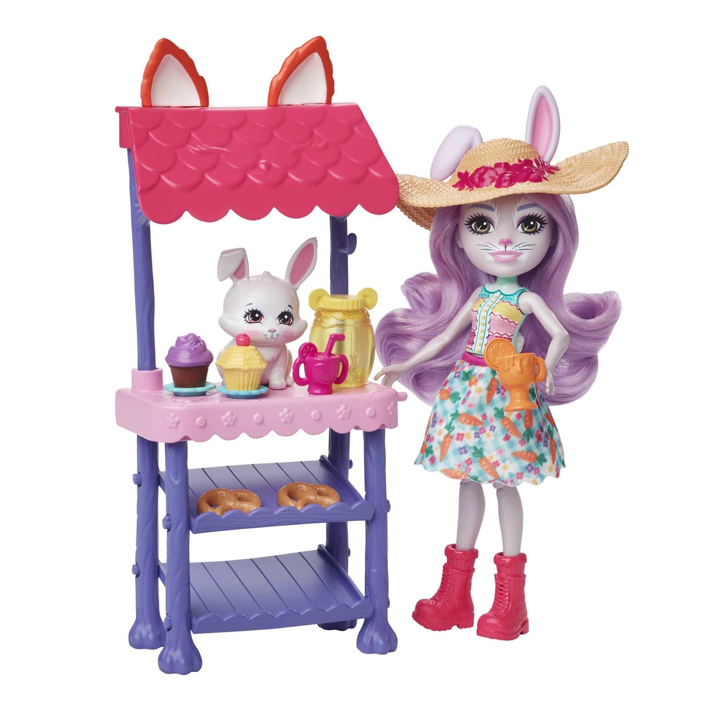 Mattel Enchantimals City Tails Bunny Farms Market Toy Playset with Small Doll & 35+ Accessories, Becker Bunny Doll & Lop Bunny Figure