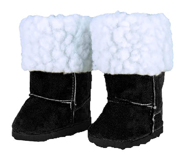 American Fashion World Black Boots with White Faux Sheep Fur for 18-Inch Dolls | Premium Quality & Trendy Design | Dolls Shoes | Shoe Fashion