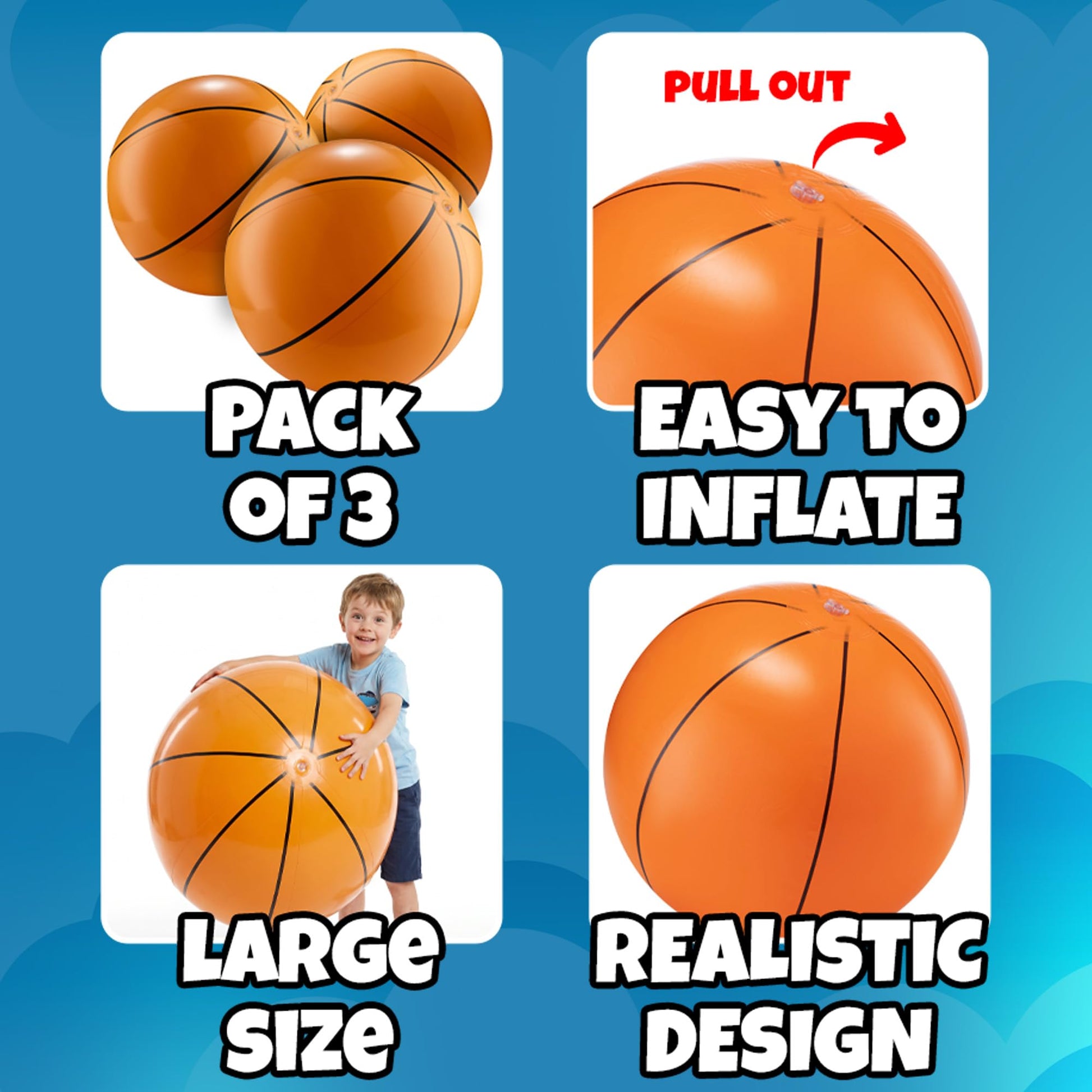 24-Inch Giant Inflatable Basketballs - Blow Up Party Decoration - 3 Pack