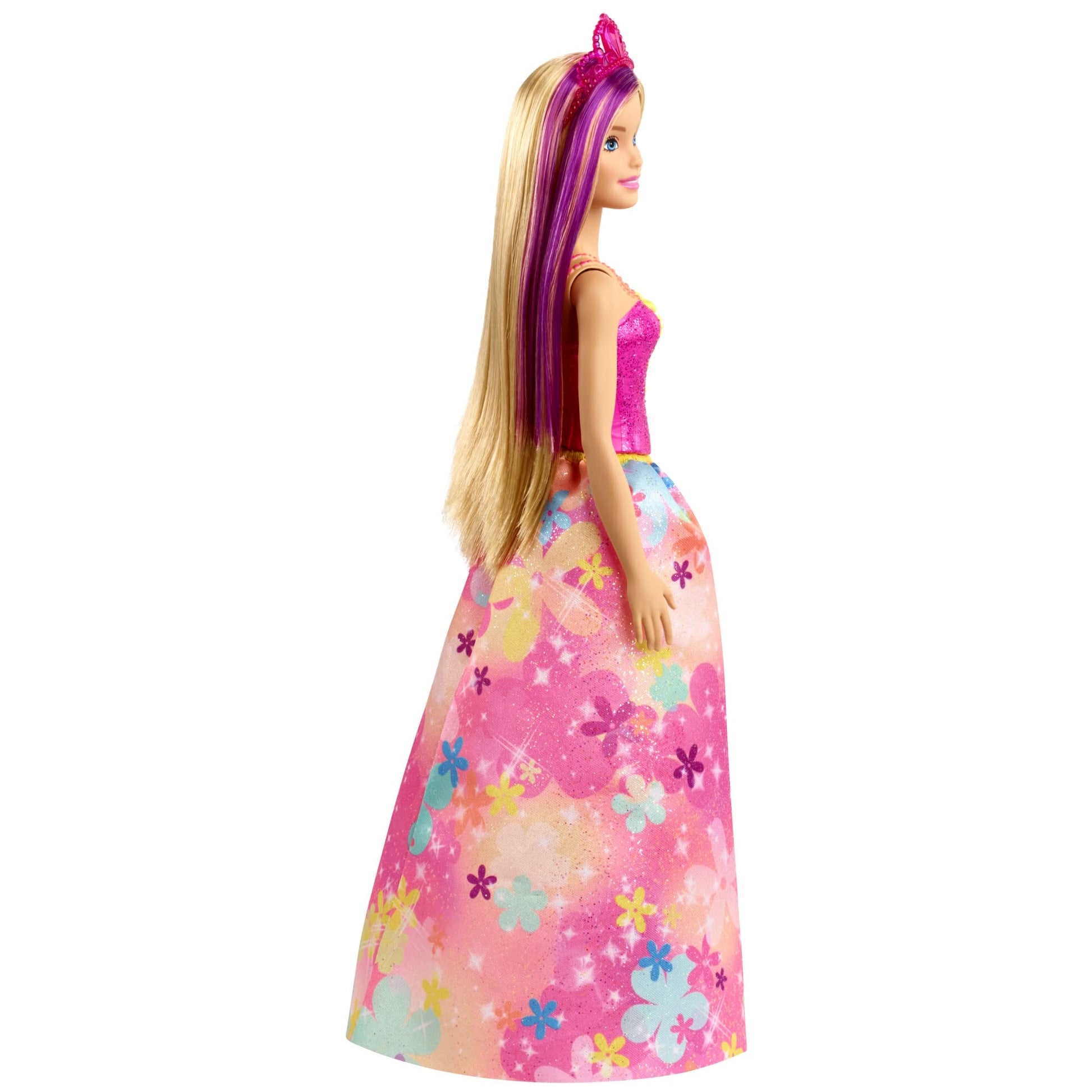 Barbie Dreamtopia Royal Fashion Doll & Accessory, Blonde with Purple Hairstreak Wearing Removable Pink Skirt & Headband