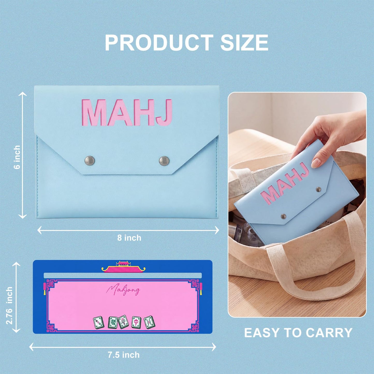 Eccentfit Leather Mahjong Card Clutch Holder Pouchwith 4 Mahjong Card Finder Mahjong Accessory Set Case for NMJL Rule Cards & Game Night Hostess Gifts