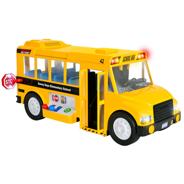 Maxx Action Mega School Bus Toy with Joystick Controls, Real Working Microphone, Lights and Sounds, Sliding Roof, Friction Powered