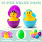 JOYIN 12 Pcs Filled Easter Eggs with Rubber Duck and Rabbit Duckies, Bright Colorful Prefilled Easter Eggs for Kids Fun Bath Toys, Basket Stuffers