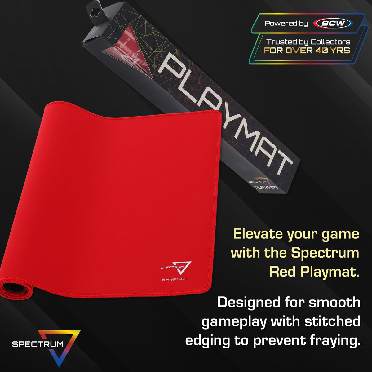 BCW Spectrum Playmat - Red (24" x 14") | Stitched Edges for Durability | Ideal for TCG, Tabletop Gaming & Magic: The Gathering