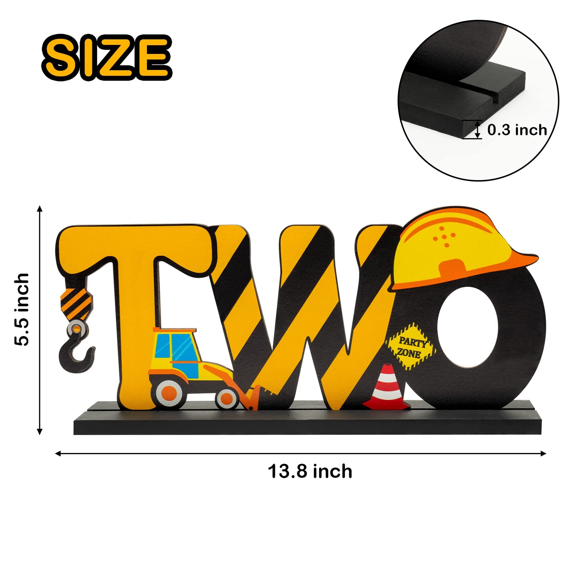 Haooryx Construction Truck Two Letter Sign Wooden Table Centerpiece for Boys, Two Years Old Baby 2nd Birthday Party Decorations, Construction Theme