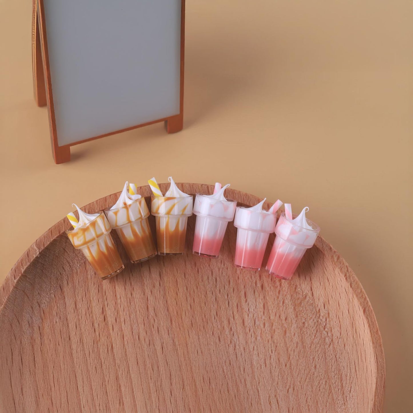Dollhouse Miniature Drinks Set 6pcs | 1/6 Scale Ice Cream Soda for Dollhouse Scenes | Realistic Miniature Food & Drink | Not Edible (Pink)
