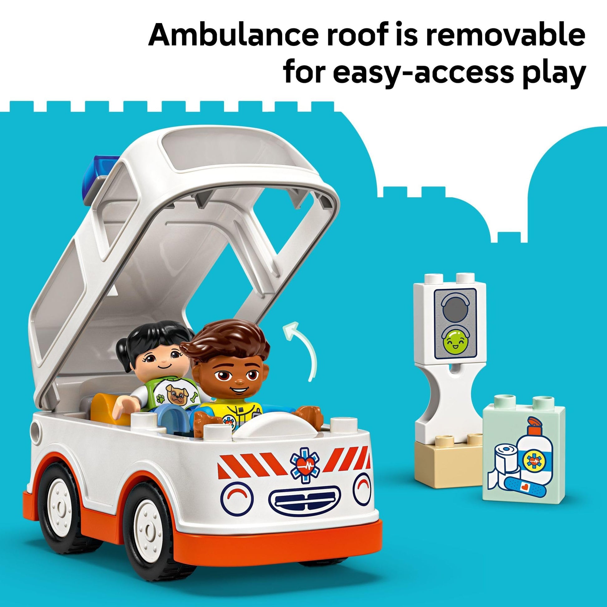 LEGO DUPLO Town Ambulance & Driver Building Toy Playset - Preschool Learning and Educational Ambulance Toy for Toddlers, Boys and Girls, Ages 2+ -
