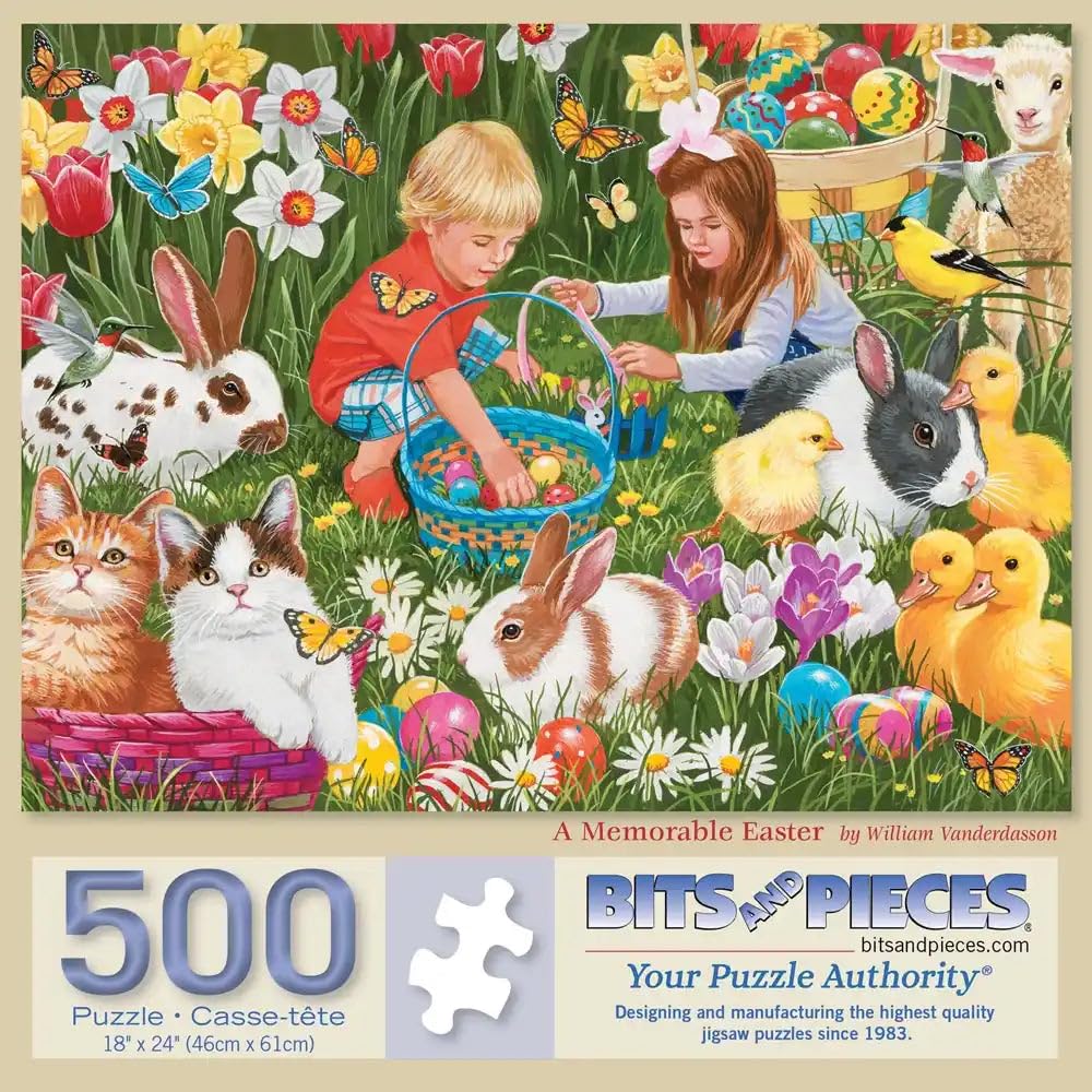 Bits and Pieces 500 Piece Puzzles for Adults, A Memorable Easter - Large 18" x 24" Jigsaw Puzzles 500 Pieces - Easter Egg Hunt - Random Die Cut Pieces