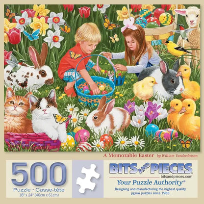 Bits and Pieces 500 Piece Puzzles for Adults, A Memorable Easter - Large 18" x 24" Jigsaw Puzzles 500 Pieces - Easter Egg Hunt - Random Die Cut Pieces