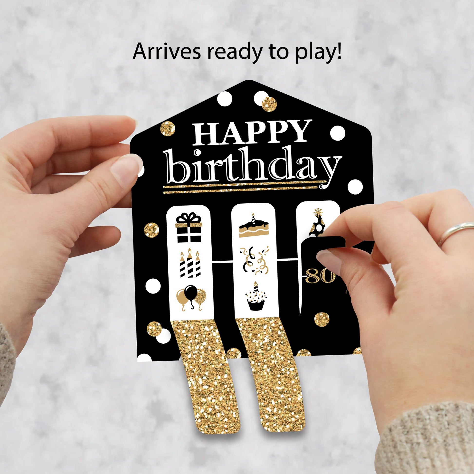 Big Dot of Happiness Adult 80th Birthday - Gold - Birthday Party Game Pickle Cards - Pull Tabs 3-in-a-Row - Set of 12