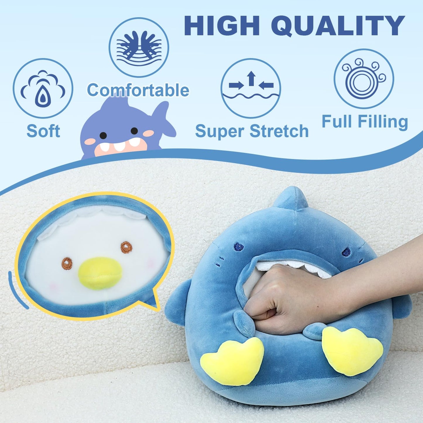 MOIEMIAS Original Adorkable Duck Plush Toy Pillow 8.66? Cute Shark Stuffed Animal Soft Fluffy Squishy Plushie with Shark Outfit Gift for Kids Bedroom