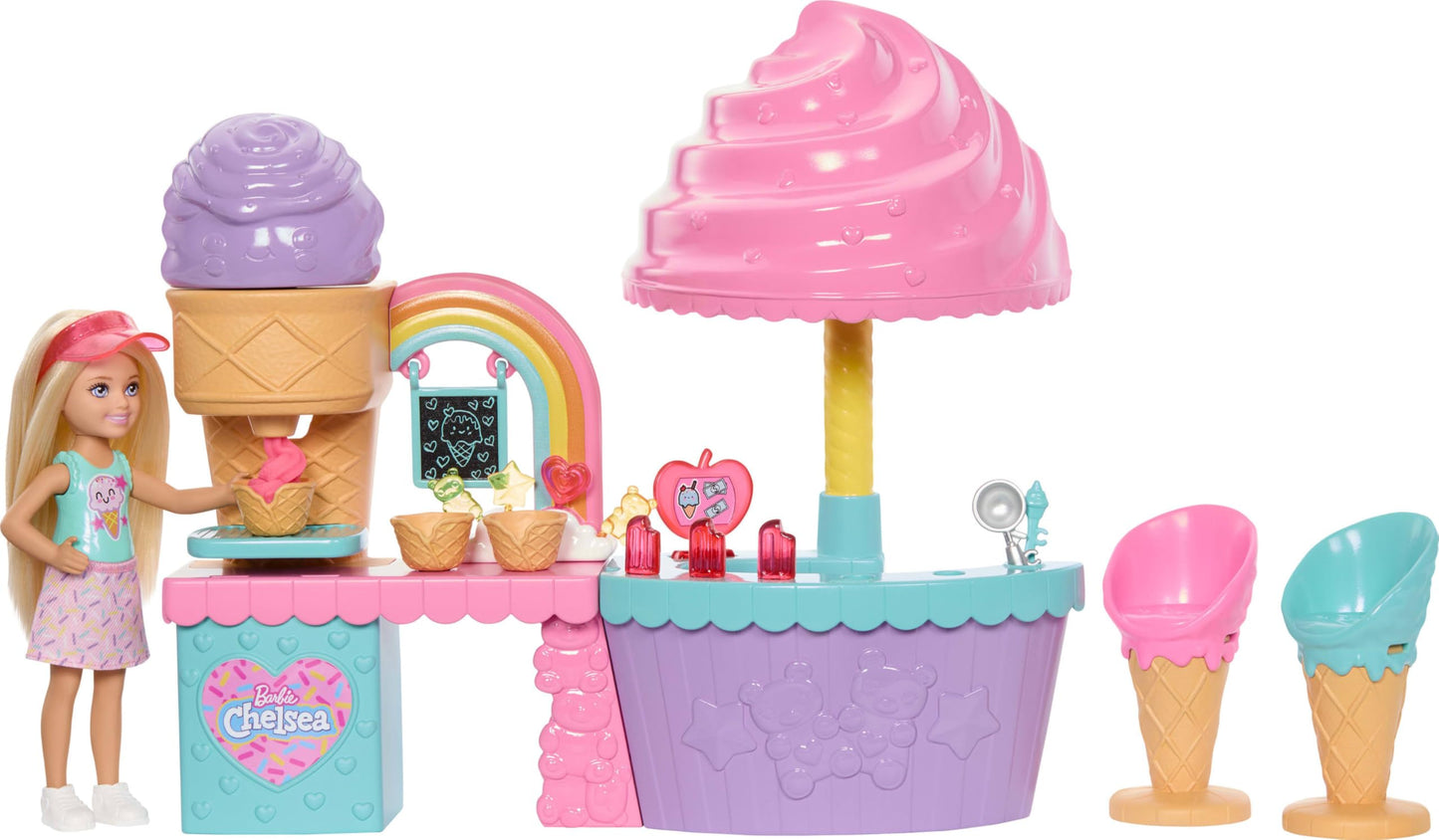 Barbie Club Chelsea Ice Cream Shop Playset with Chelsea Doll, 2 Dough Colors, and Accessories