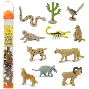Safari Ltd. Desert TOOB - Figurines of Horned Lizard, Cactus, Road Runner, Scorpion, Rattlesnake, Coyote, Bobcat, Armadillo, Mountain Lion